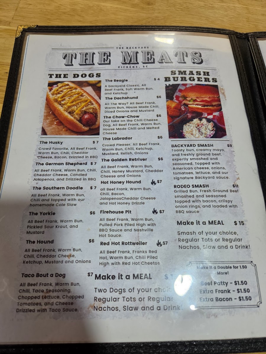 The Backyard menu board
