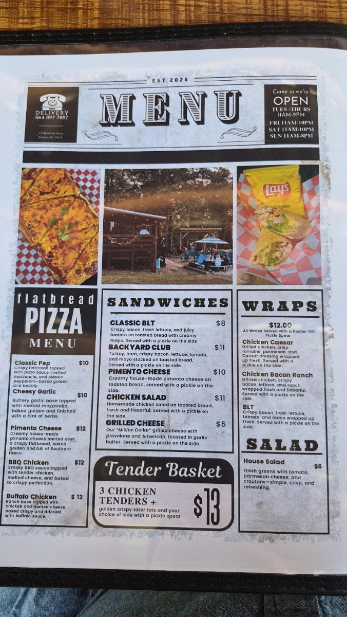 The Backyard menu board