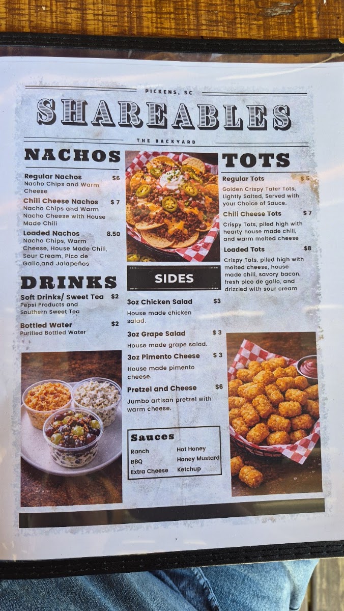 The Backyard menu board