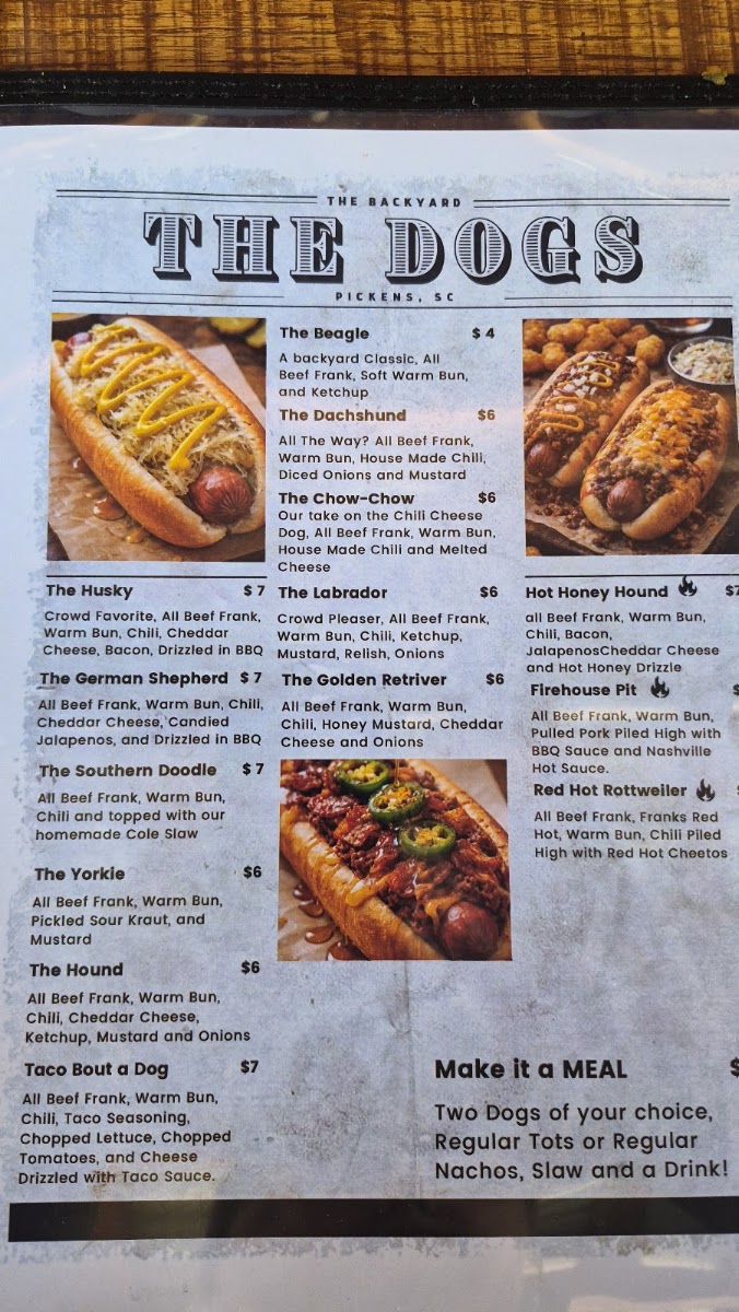 The Backyard menu board