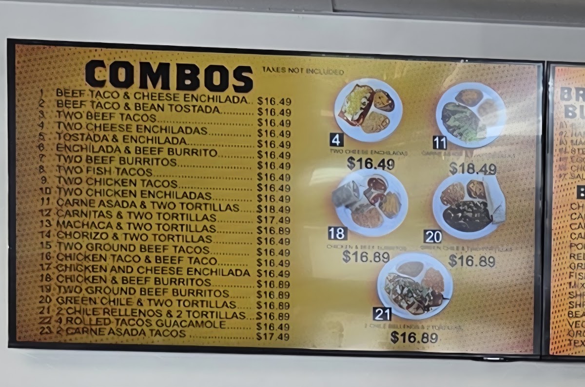 Nico's Taco Shop menu board