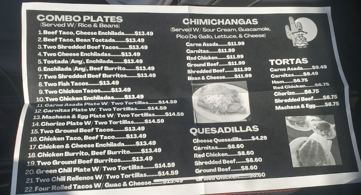 Nico's Taco Shop menu board