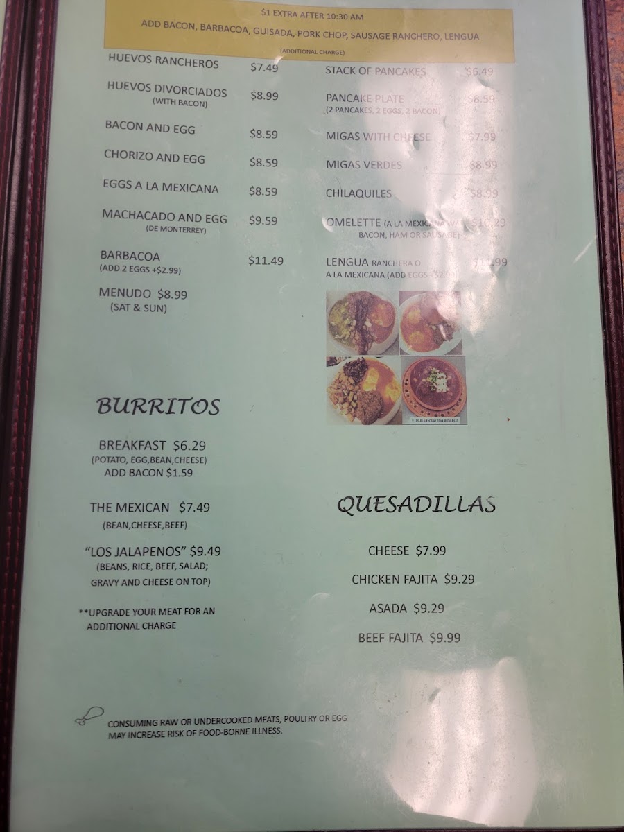 Los Jalapenos Mexican Restaurant menu board