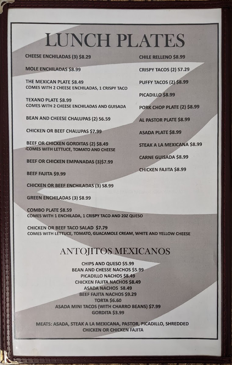 Los Jalapenos Mexican Restaurant menu board