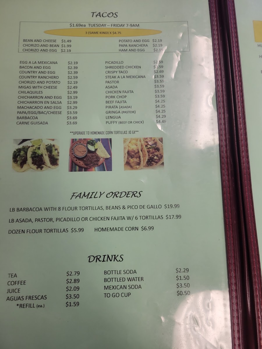 Los Jalapenos Mexican Restaurant menu board