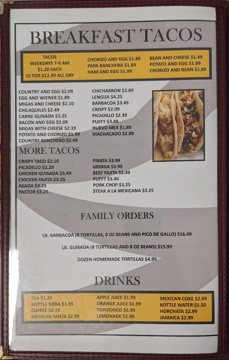 Los Jalapenos Mexican Restaurant menu board