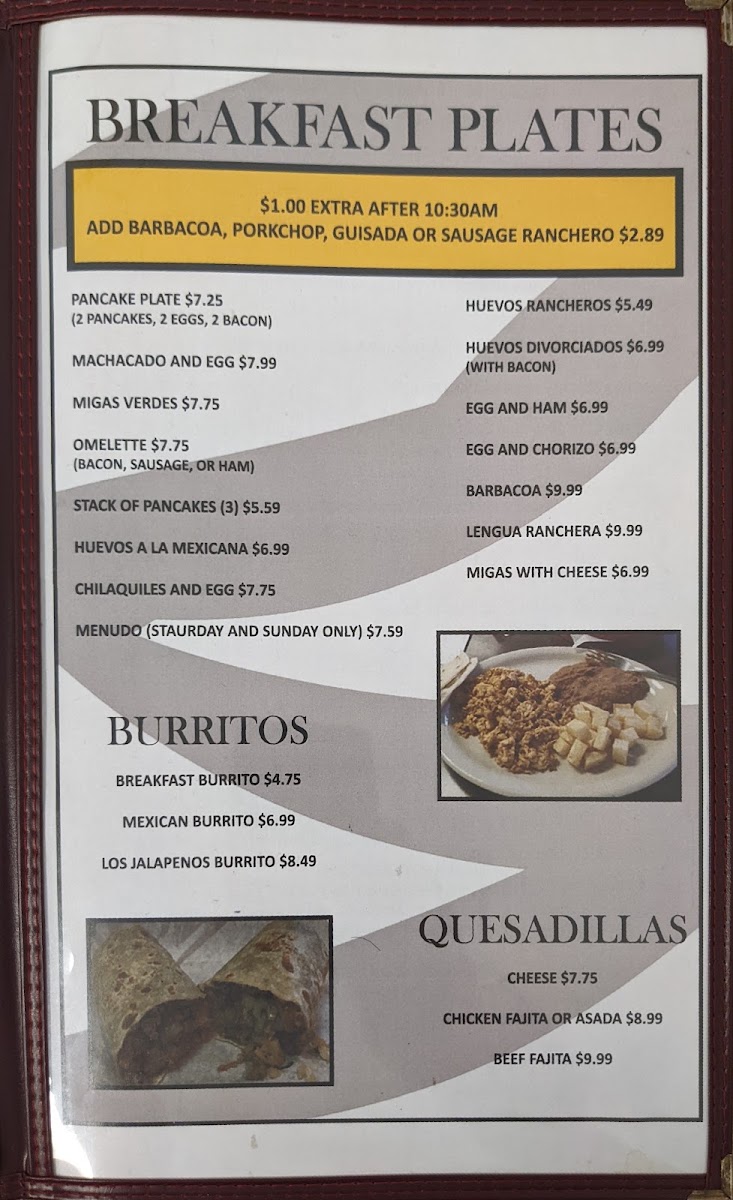 Los Jalapenos Mexican Restaurant menu board