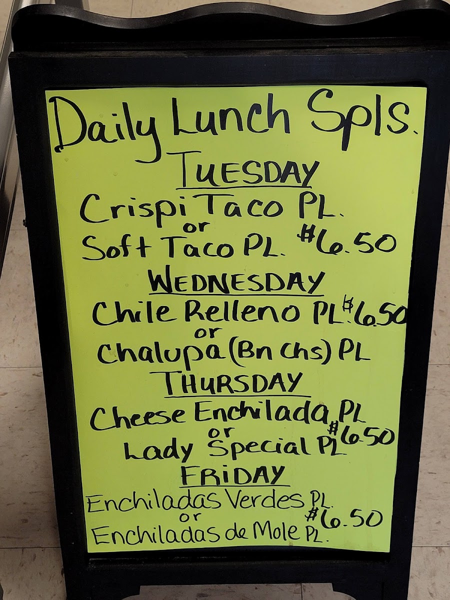 Los Jalapenos Mexican Restaurant menu board