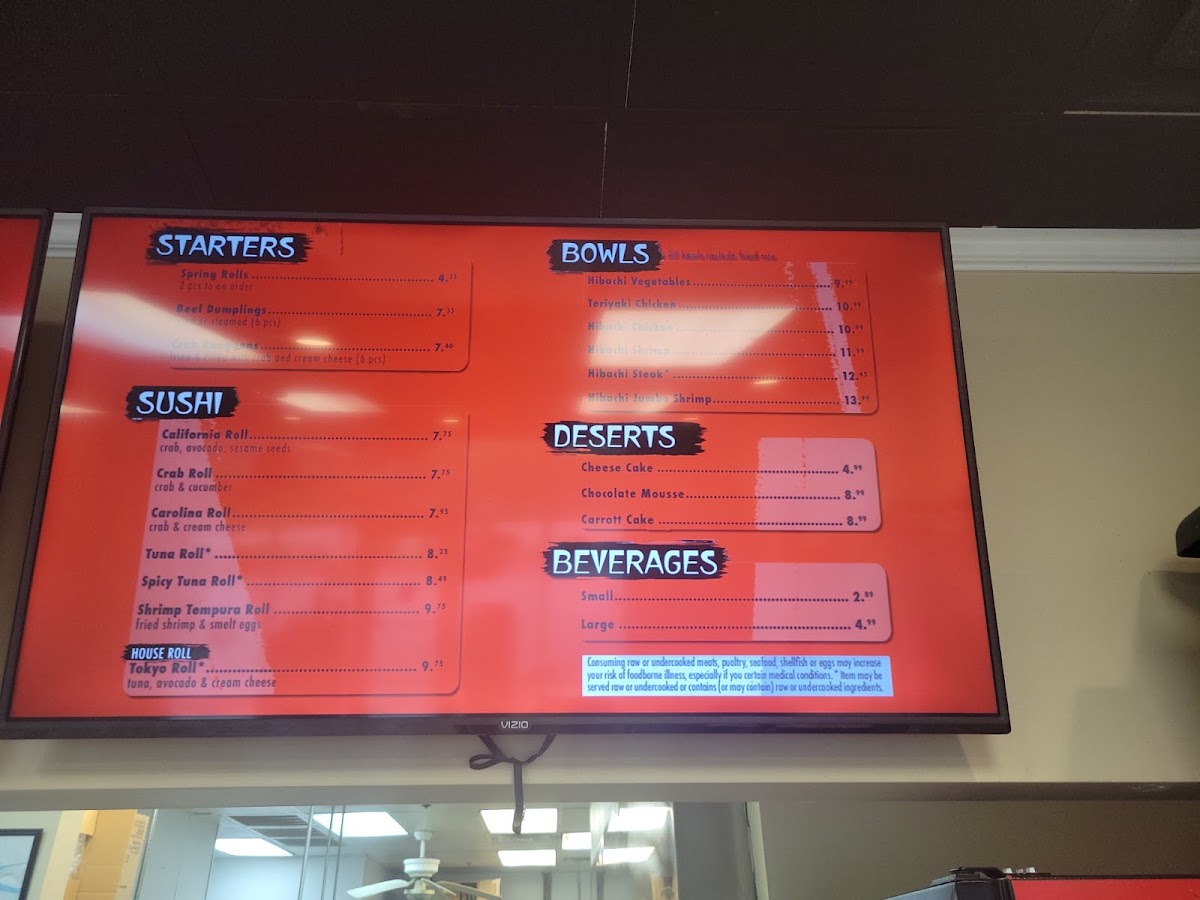 Tokyo Express Grill menu board