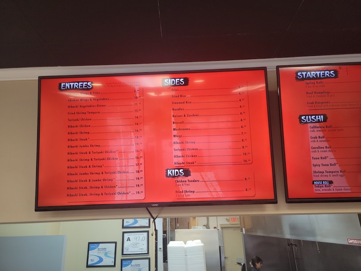 Tokyo Express Grill menu board
