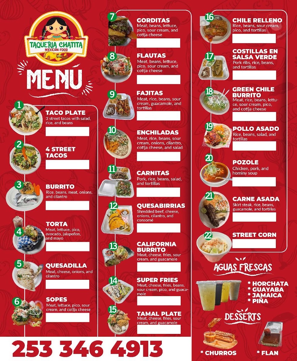 Taqueria Chatita menu board