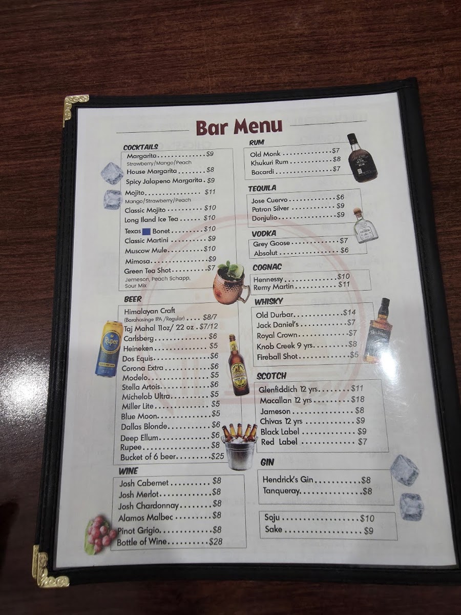 Temple Tandoor & Bar menu board