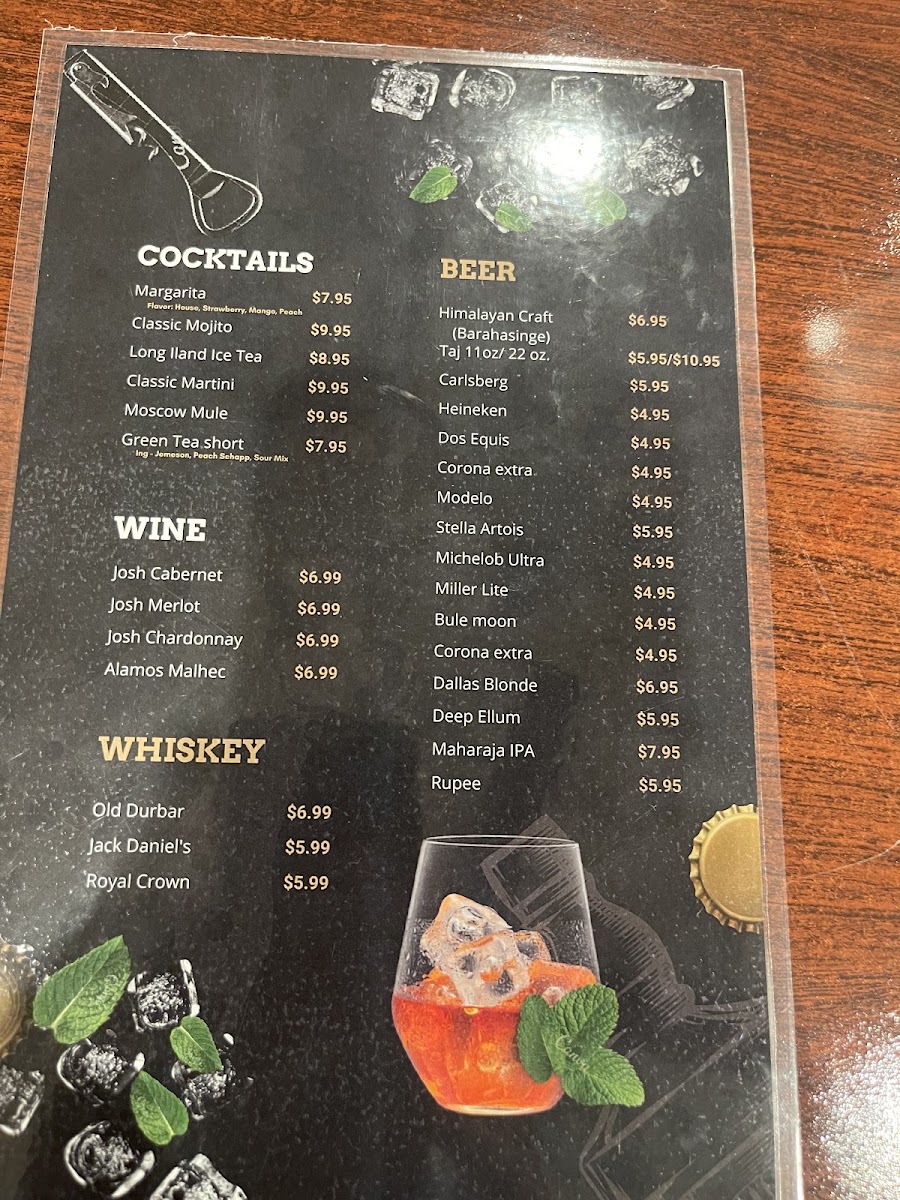 Temple Tandoor & Bar menu board