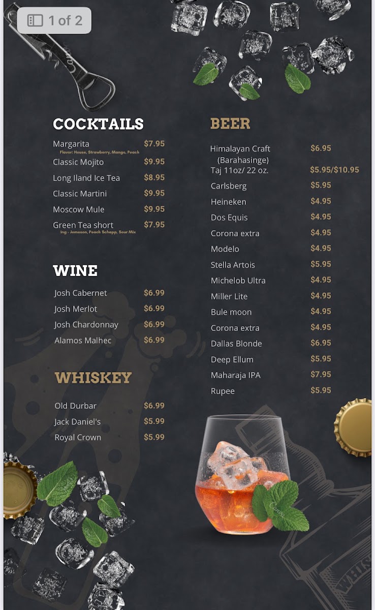 Temple Tandoor & Bar menu board