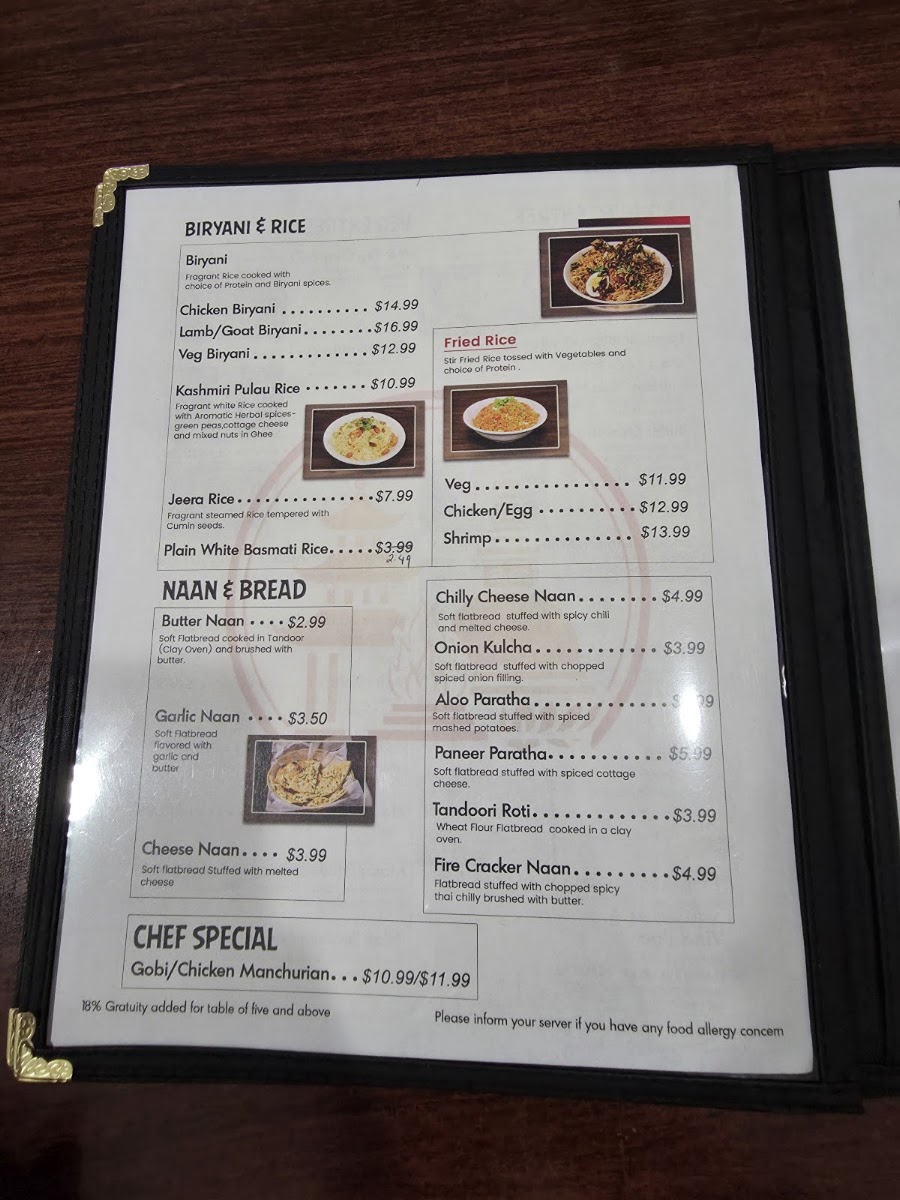 Temple Tandoor & Bar menu board