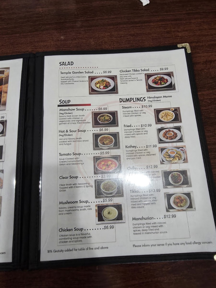 Temple Tandoor & Bar menu board