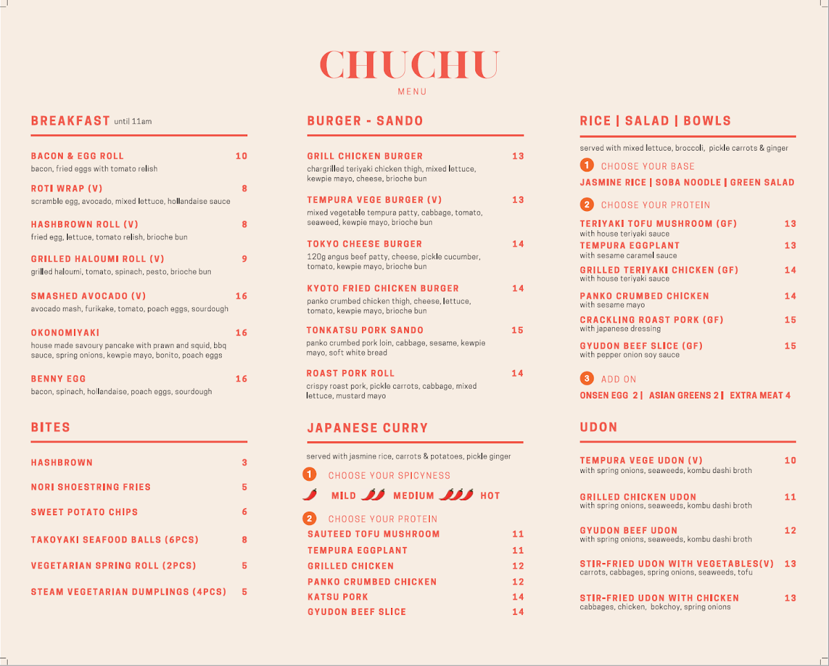 Chu Chu menu board