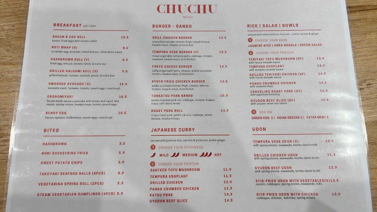 Chu Chu menu board