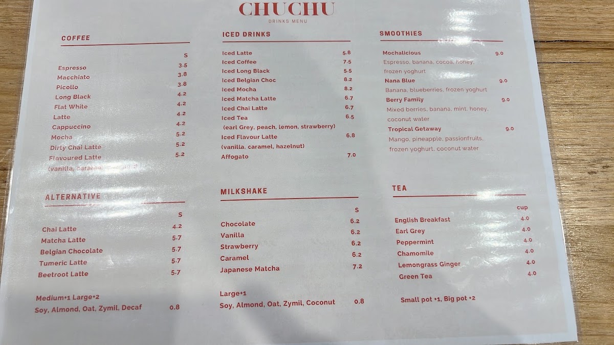Chu Chu menu board