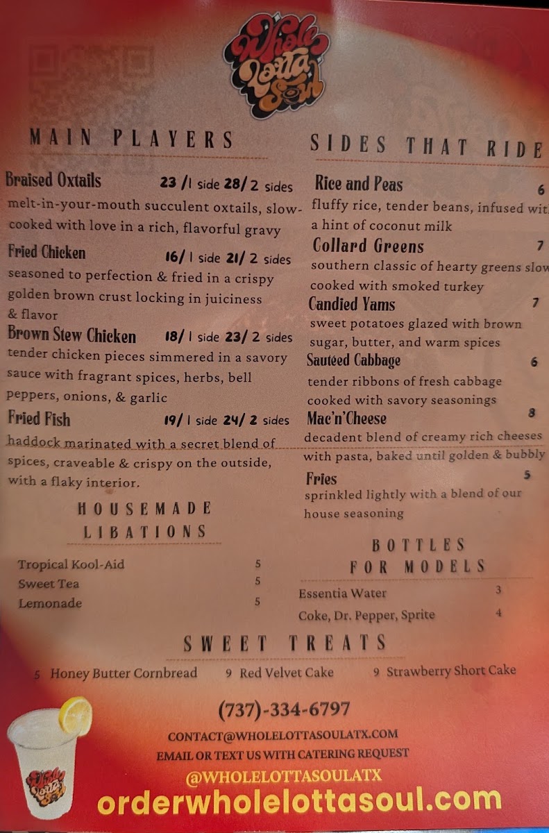 Whole Lotta Soul menu board