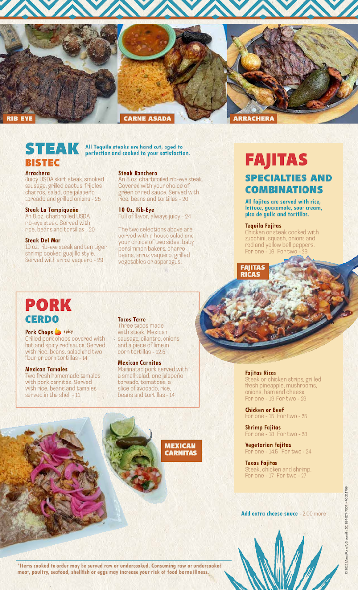 TEQUILAS BAR & GRILL menu board