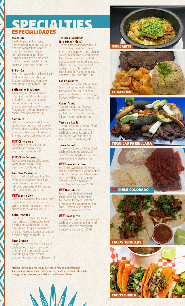 TEQUILAS BAR & GRILL menu board