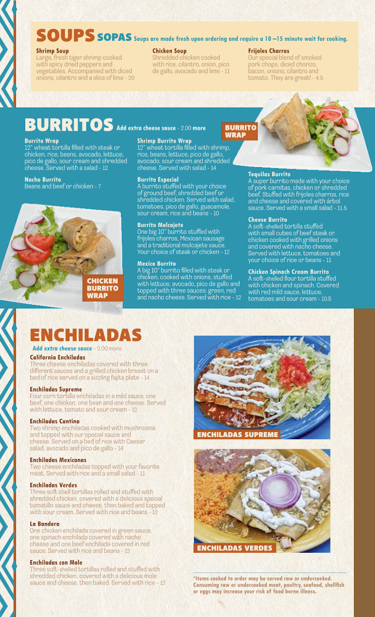 TEQUILAS BAR & GRILL menu board