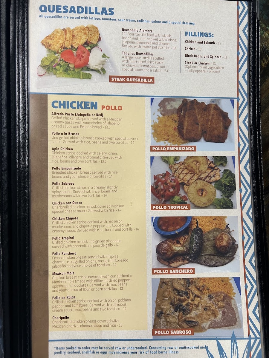 TEQUILAS BAR & GRILL menu board