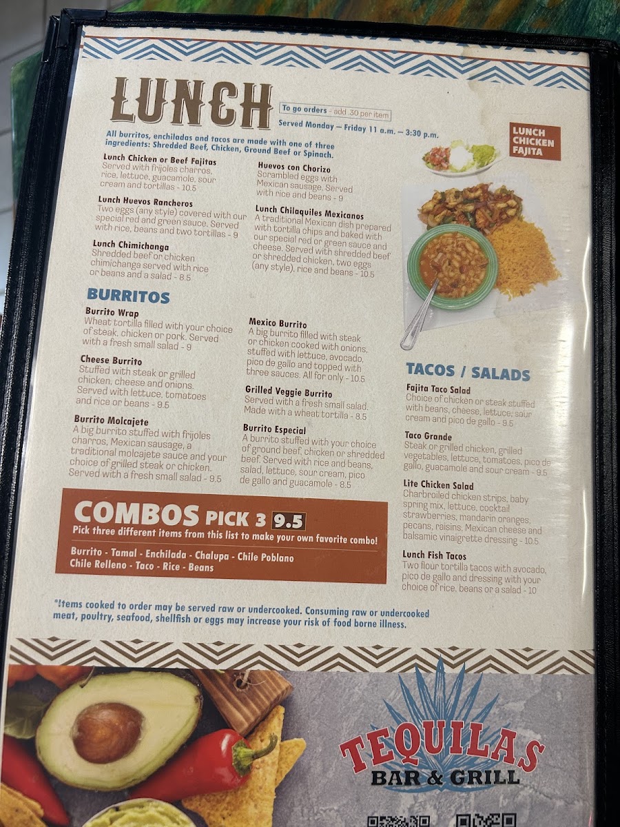 TEQUILAS BAR & GRILL menu board