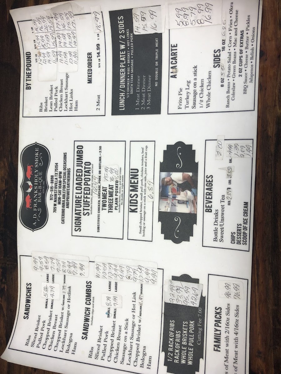 A. D. Franks Holy Smoke BBQ menu board