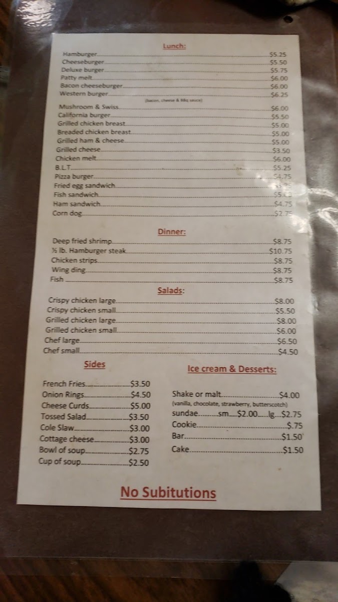Dairyland Cafe menu board