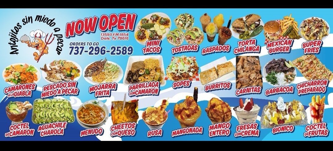 ANTOJITOS SIN MIEDO A PECAR menu board