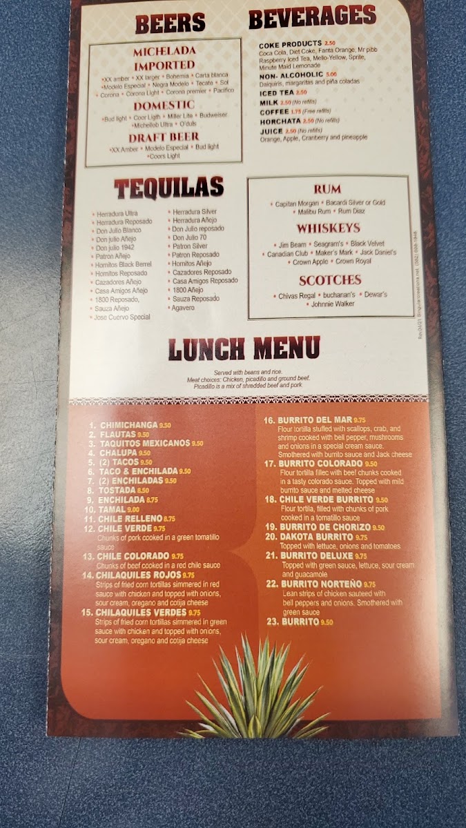 El Mezcal menu board