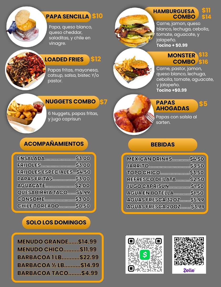 Taqueria La Sultana Del Norte menu board