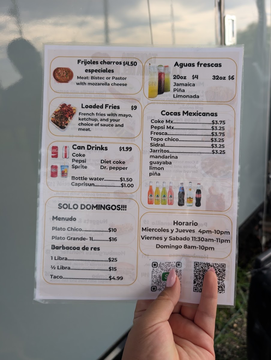 Taqueria La Sultana Del Norte menu board