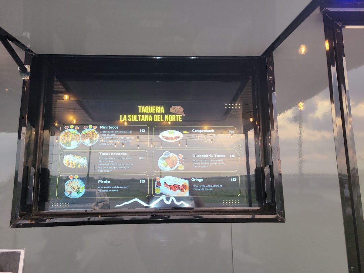 Taqueria La Sultana Del Norte menu board