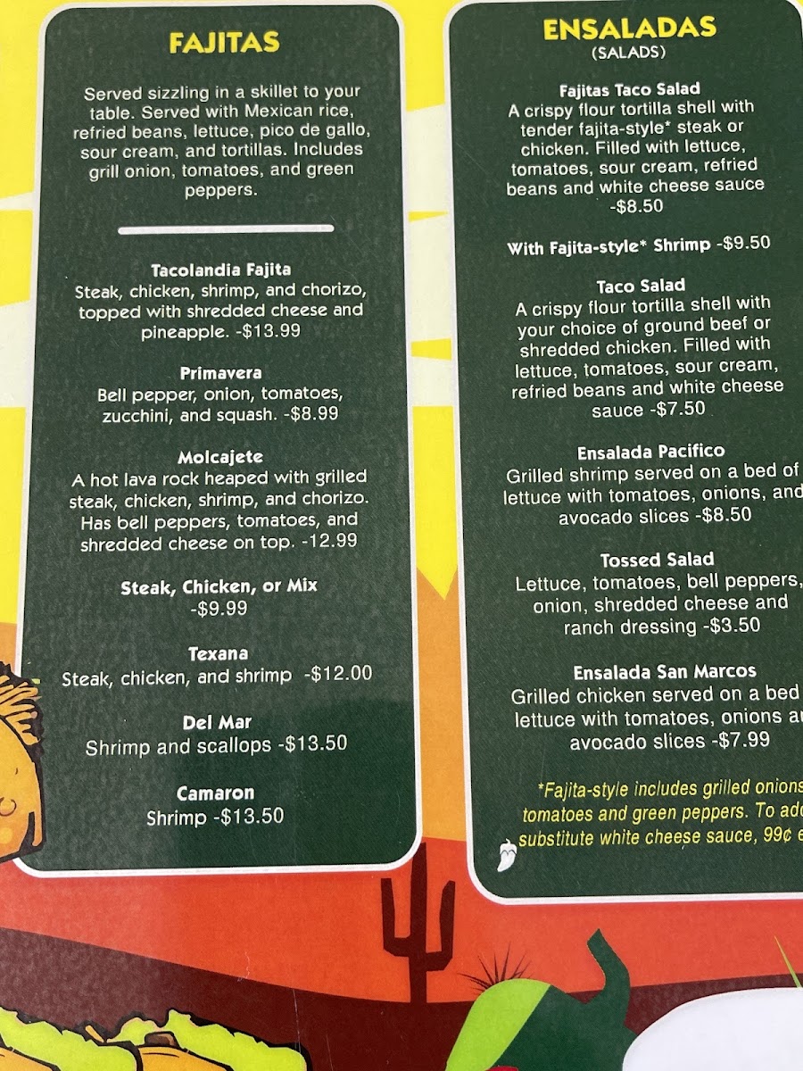 Tacolandia menu board