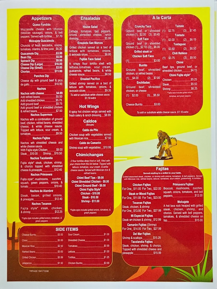 Tacolandia menu board