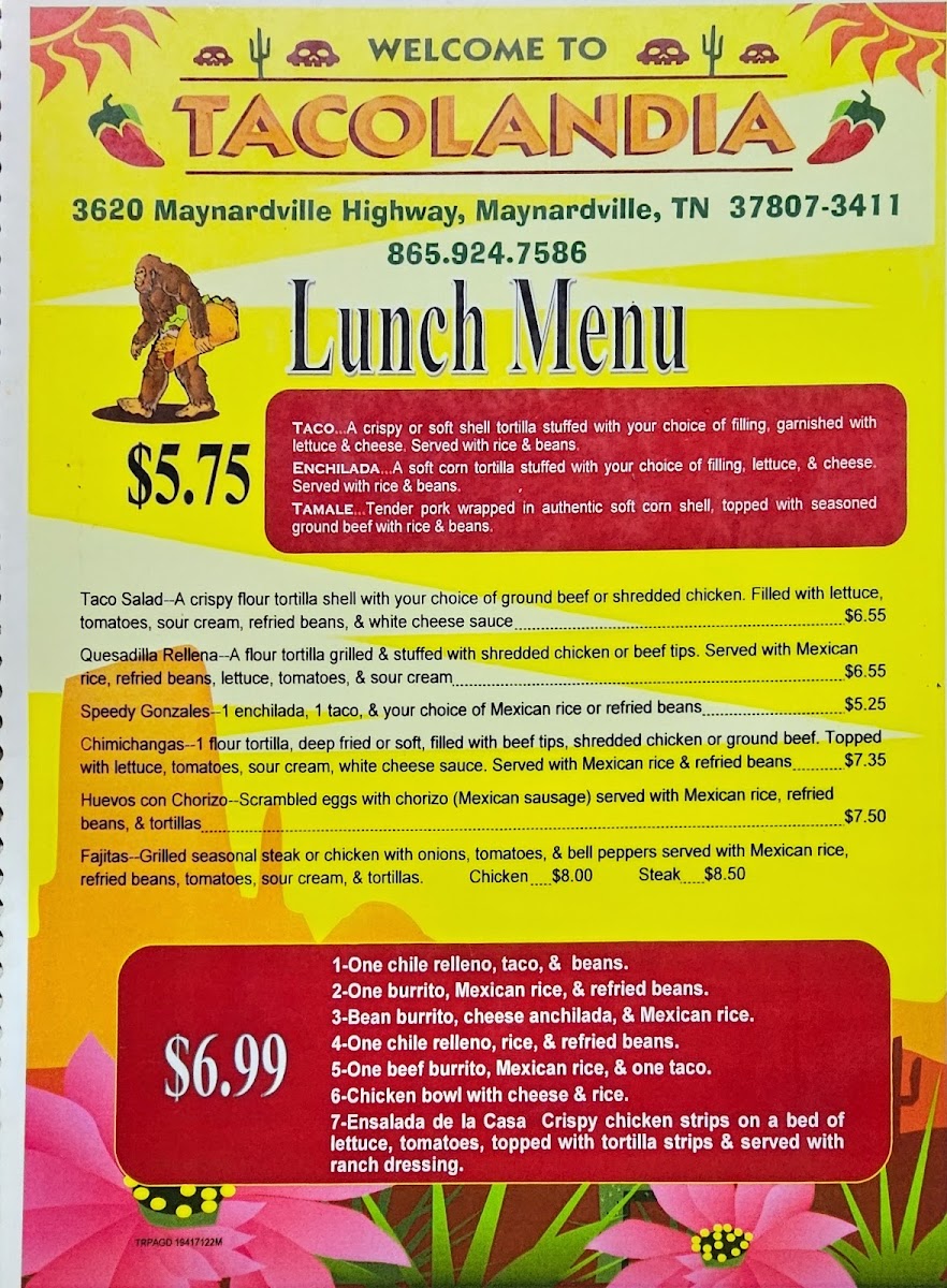 Tacolandia menu board