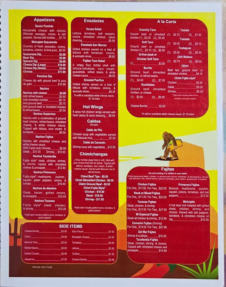Tacolandia menu board