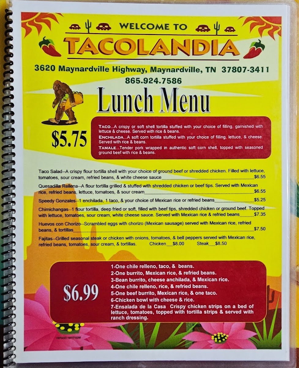 Tacolandia menu board