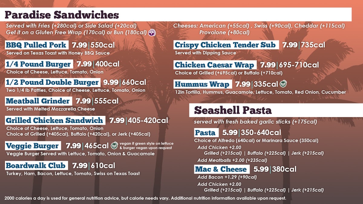 The Boardwalk menu board