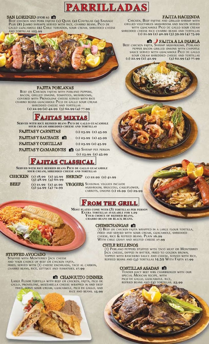 Hacienda Toro Rojo Mexican Bar & Grill menu board
