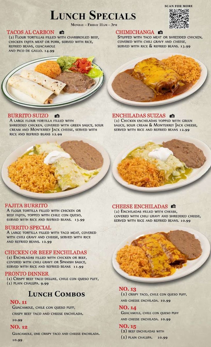 Hacienda Toro Rojo Mexican Bar & Grill menu board