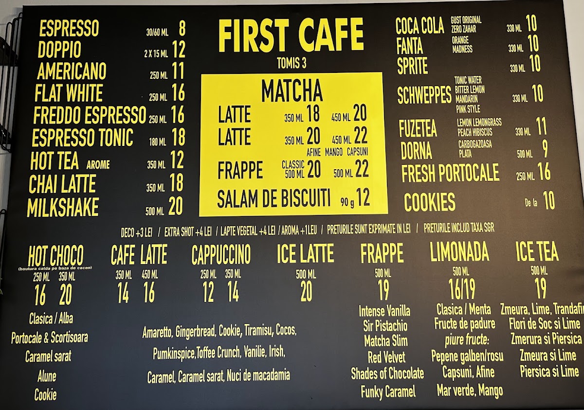 First Cafe menu board