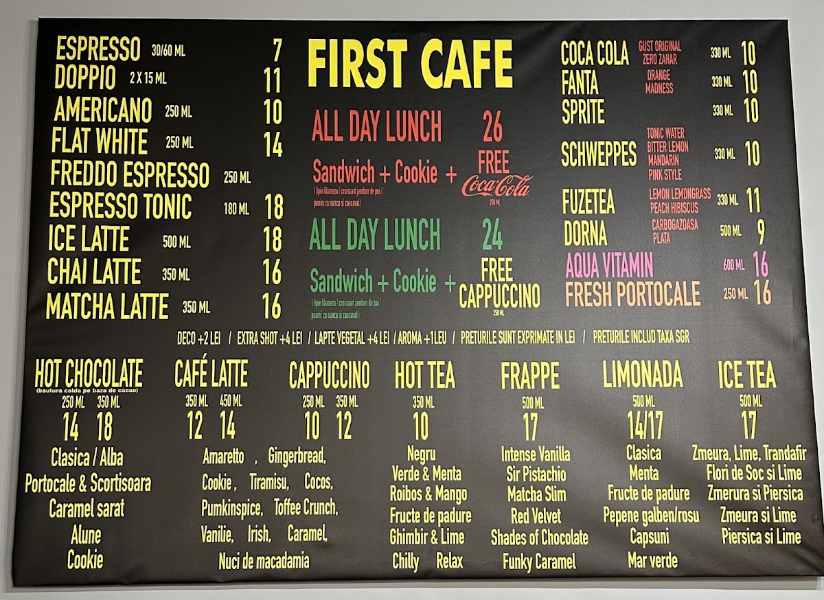 First Cafe menu board