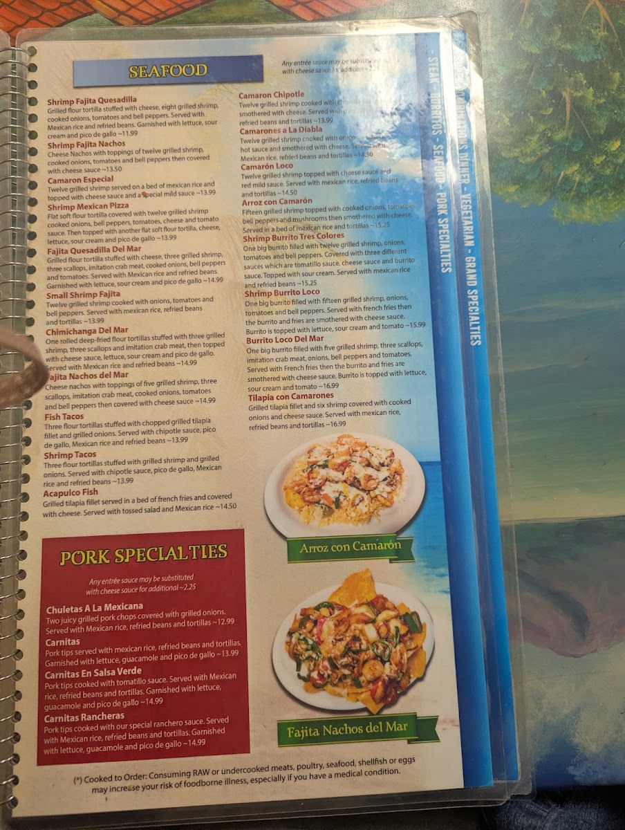 El Paisaje Mexican Grill menu board