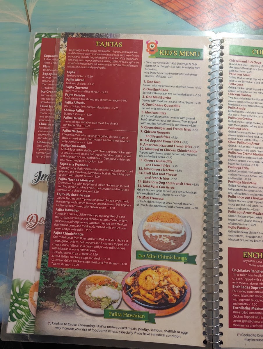 El Paisaje Mexican Grill menu board