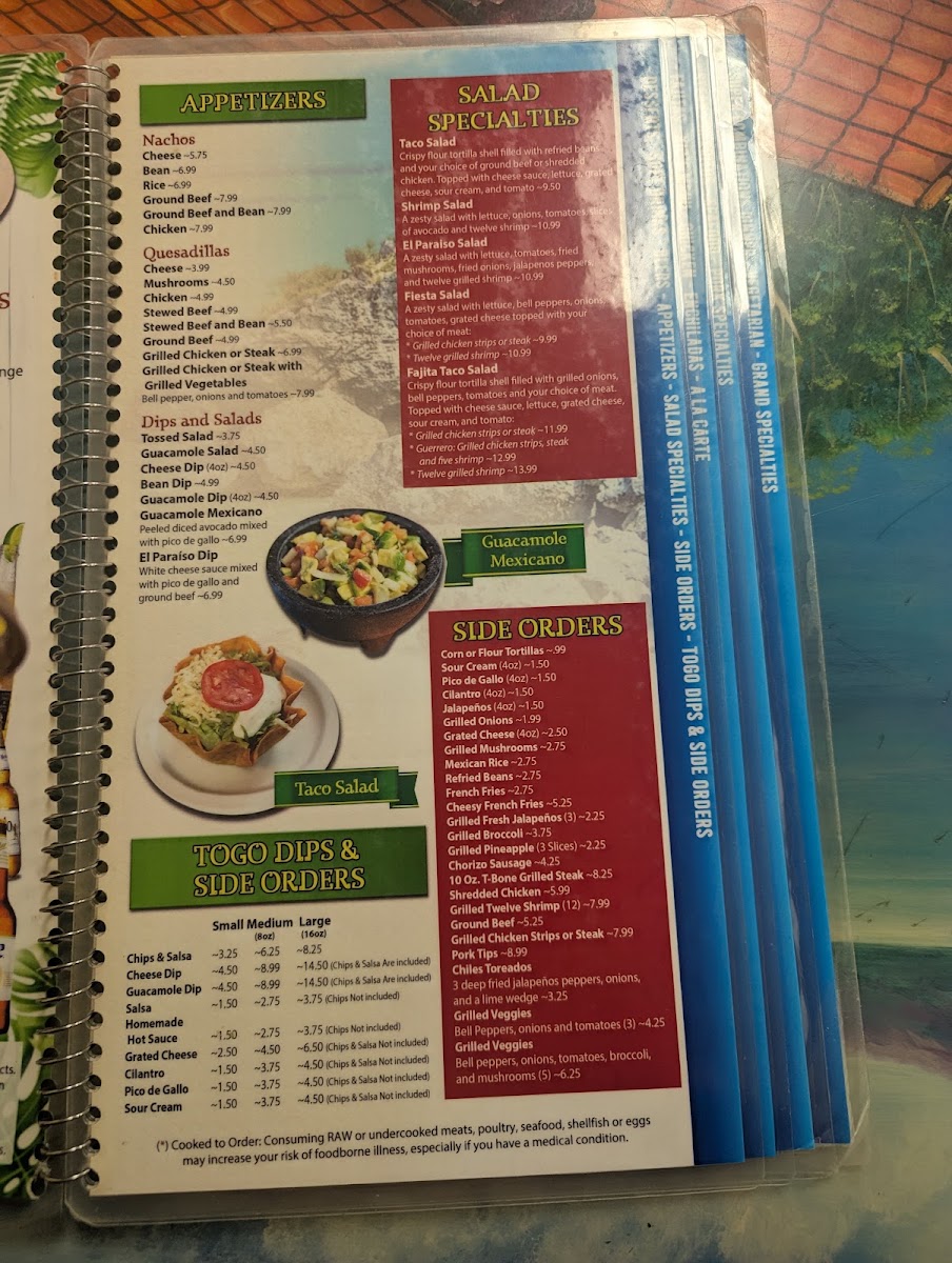 El Paisaje Mexican Grill menu board
