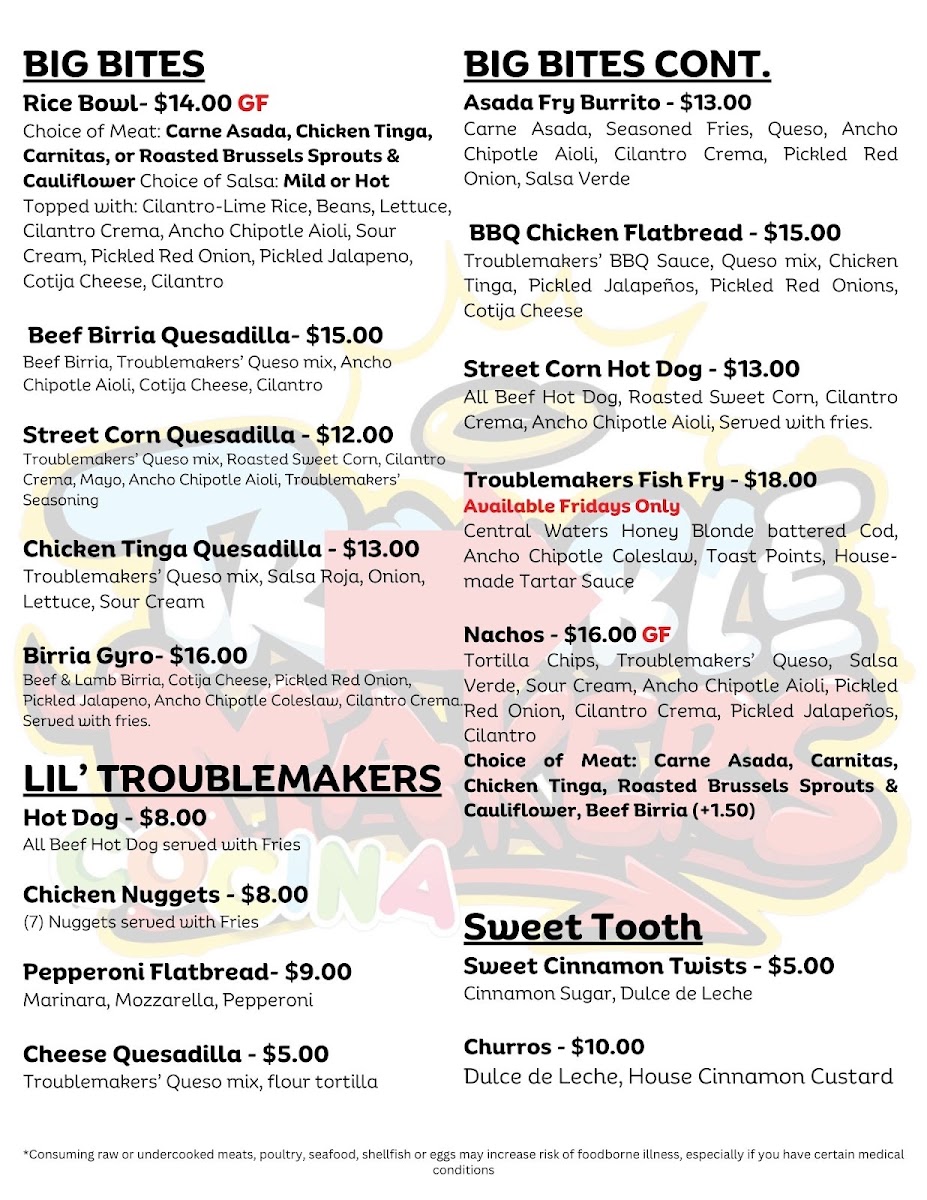 TROUBLEMAKERS' COCINA menu board